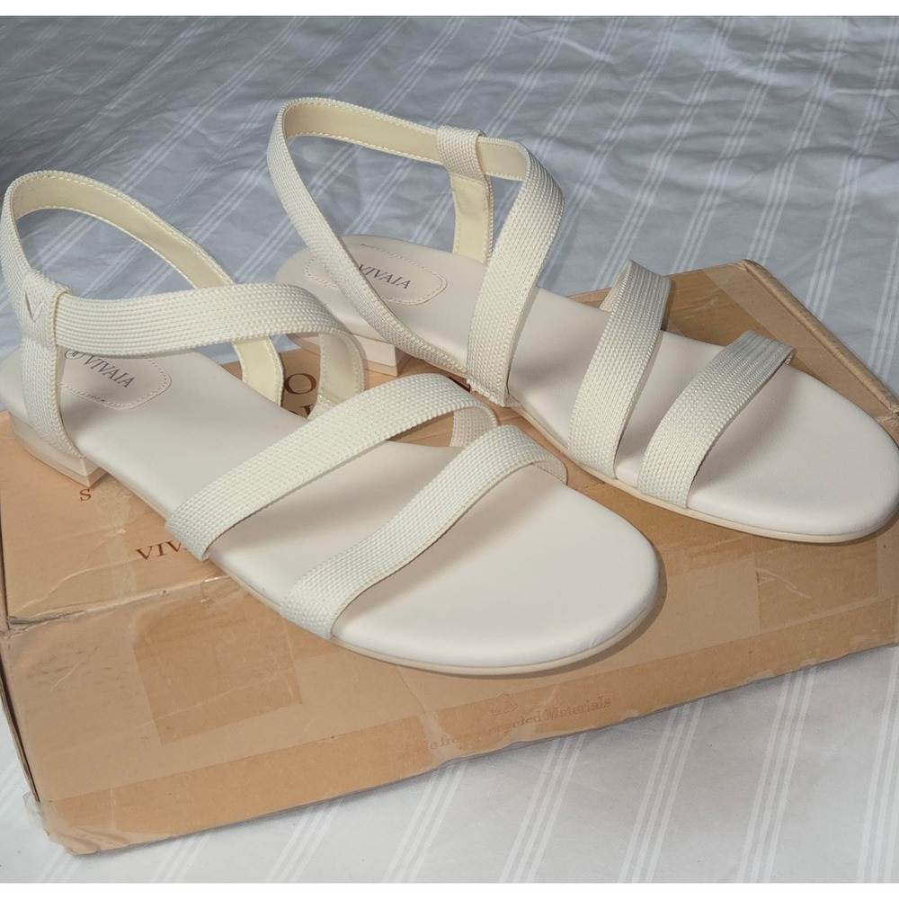 Vivaia Women's Cream Strappy Low Heel Sandals Comfortable Sandals Size 9.5 EU 41